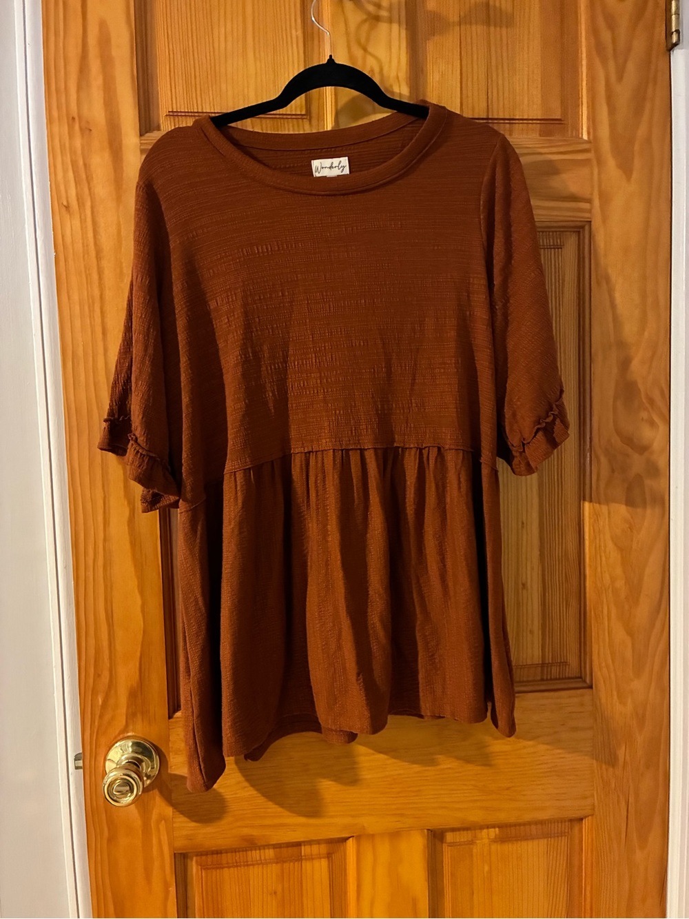 Wonderly Rust Brown Babydoll Tunic Top